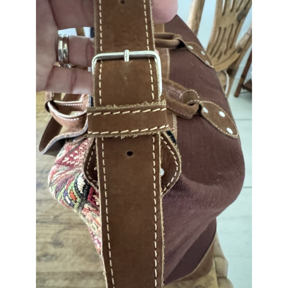 Vintage Guatemalan Artisan Handmade Woven Cotton Huipil & Leather Bag Oversized - Picture 9 of 13